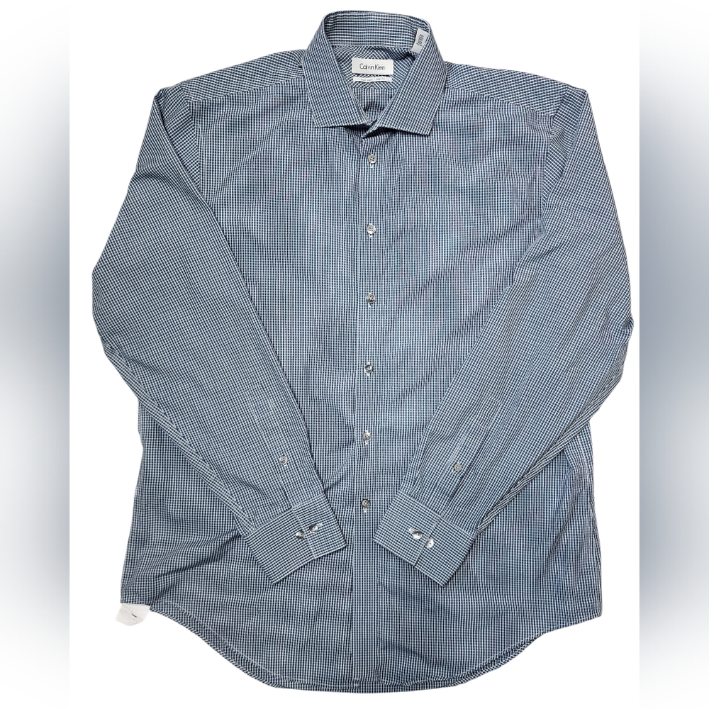 Calvin Klein 16.5 Neck Dress Shirt Blue Luxury Gingham